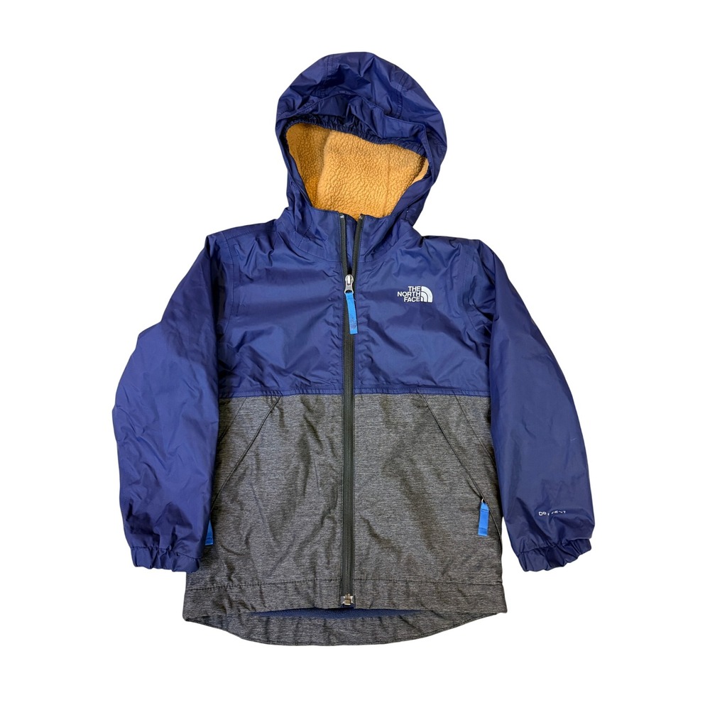 The North Face Boys DryVent Hooded Jacket Navy Gray Sherpa Lined Size XS 6 - BA